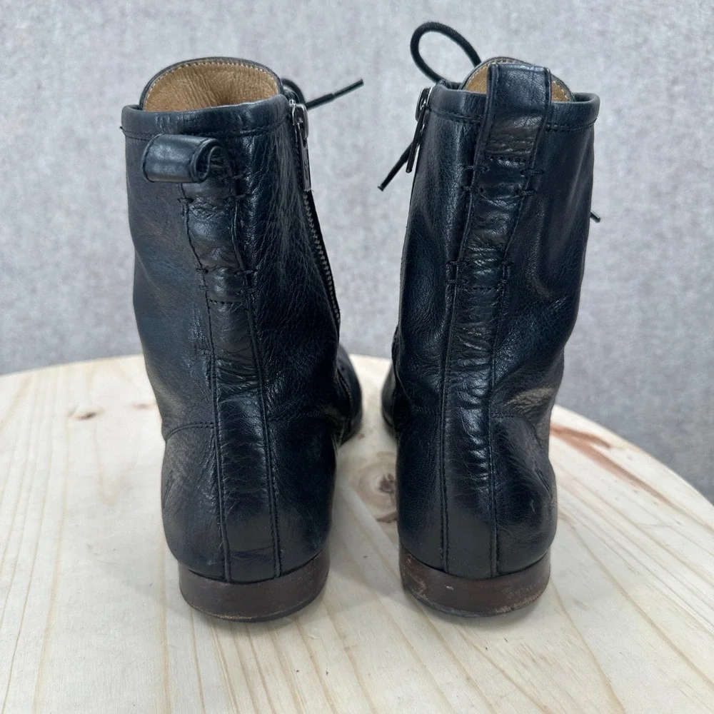 Frye Jillian Lace Up Boots Womens 11 SOFT Black Leather Zip Ankle Minimalist